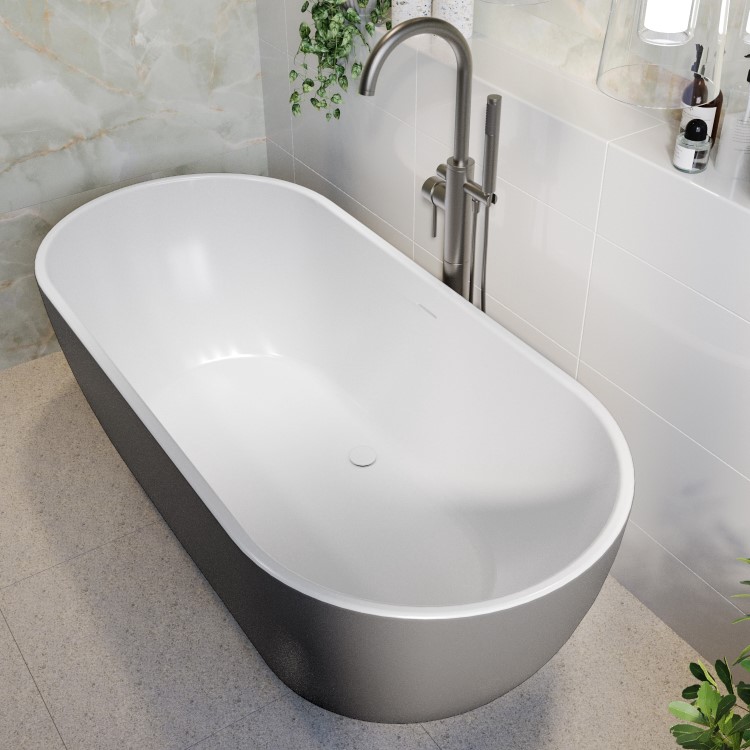 Gunmetal Grey Freestanding Double Ended Bath 1650 x 750mm - Lisbon