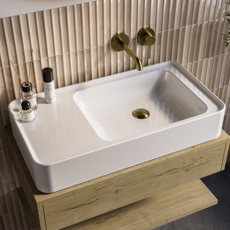 White Rectangular Countertop Basin 765mm - Logan