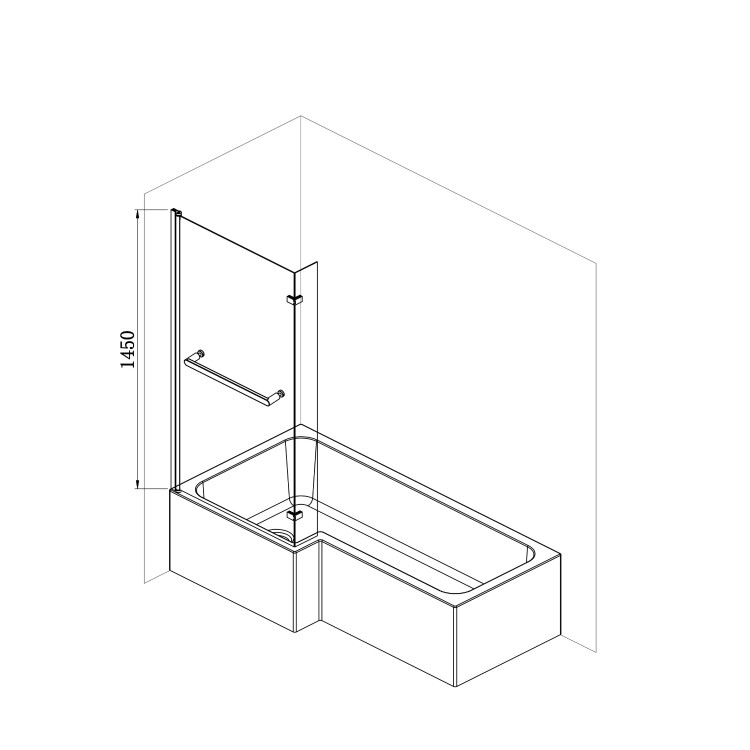 Chrome Hinged L Shape Shower Bath Screen with Towel Rail 1450 x 975mm - Maia