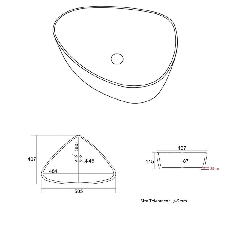 White Triangular Countertop Basin 505mm - Lotus