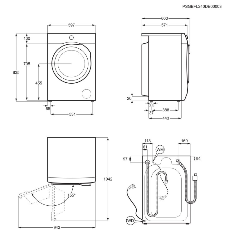 Refurbished AEG 7000 Series ProSteam LWR7185M4B Freestanding 8/5KG 1400 Spin Washer Dryer White