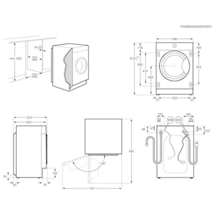 GRADE A2 - AEG 6000 Series AutoSense&reg; 7kg Wash 4kg Dry 1600rpm Integrated Washer Dryer - White