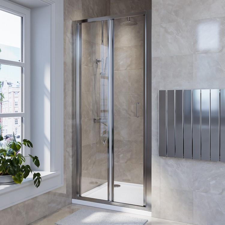 800mm Chrome Bi-Fold Shower Door 4mm Glass - Lyra