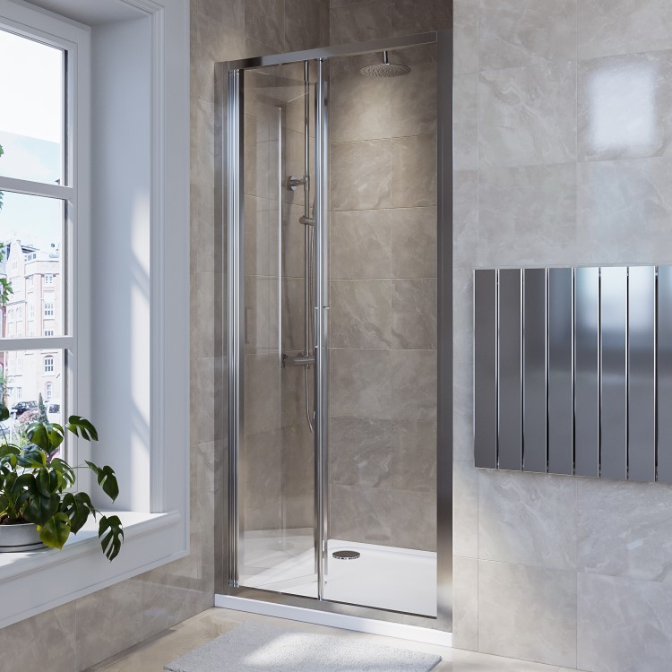 800mm Chrome Bi-Fold Shower Door 4mm Glass - Lyra