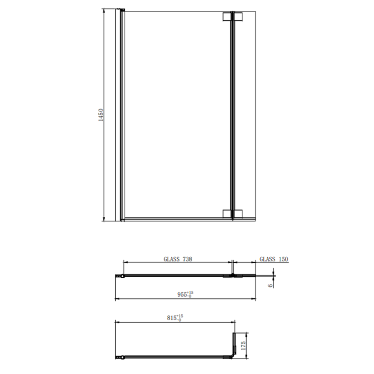 Brushed Brass Hinged L Shape Shower Bath Screen 1450 x 955mm - Maia