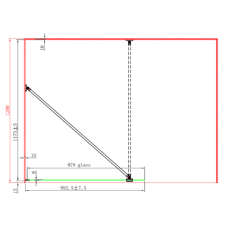 1000mm Fluted Glass Wet Room Shower Screen with Wall Support Bar - Matira