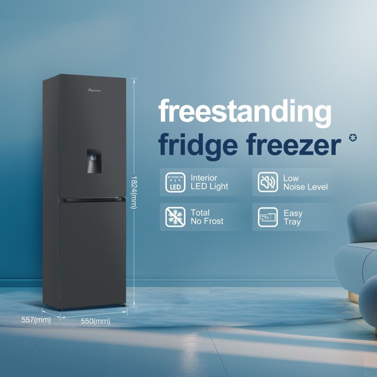 Fridgemaster 256 Litre 50/50 Freestanding Fridge Freezer - Black