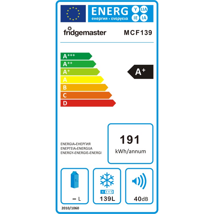 Fridgemaster MCF139 139 Litre Chest Freezer 56cm Deep A+ Energy Rating 70cm Wide - White