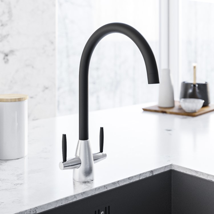 Enza Medina Dual Lever Monobloc Mixer Kitchen Tap- Black & Chrome