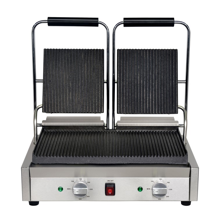 Mercury MEP-L-DARR Bistro Double Contact Grill Ribbed Top And Bottom Plates Panini Grill 13 amp