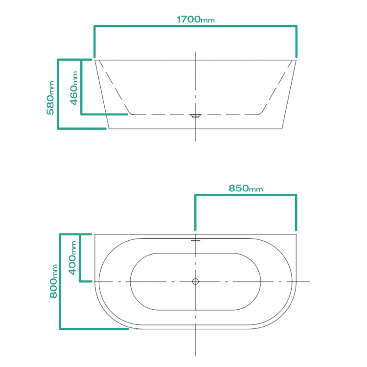 Gable Modern Back To Wall Freestanding Bath - 1700 x 800 x 580mm