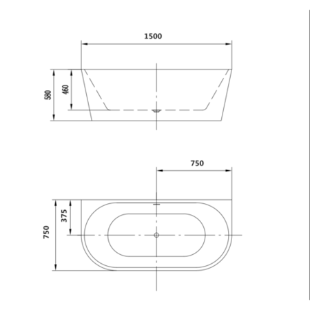 Darcy Modern Back To Wall Freestanding Bath - 1500 x 750 x 580mm