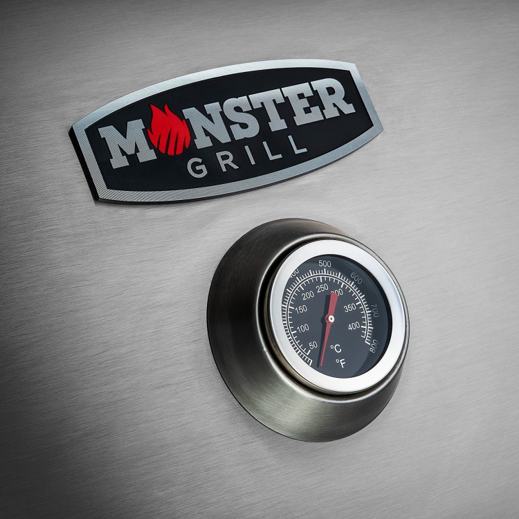 Monster Grill - 4 Burner Gas BBQ Grill with 2 Side Burners - Stainless Steel