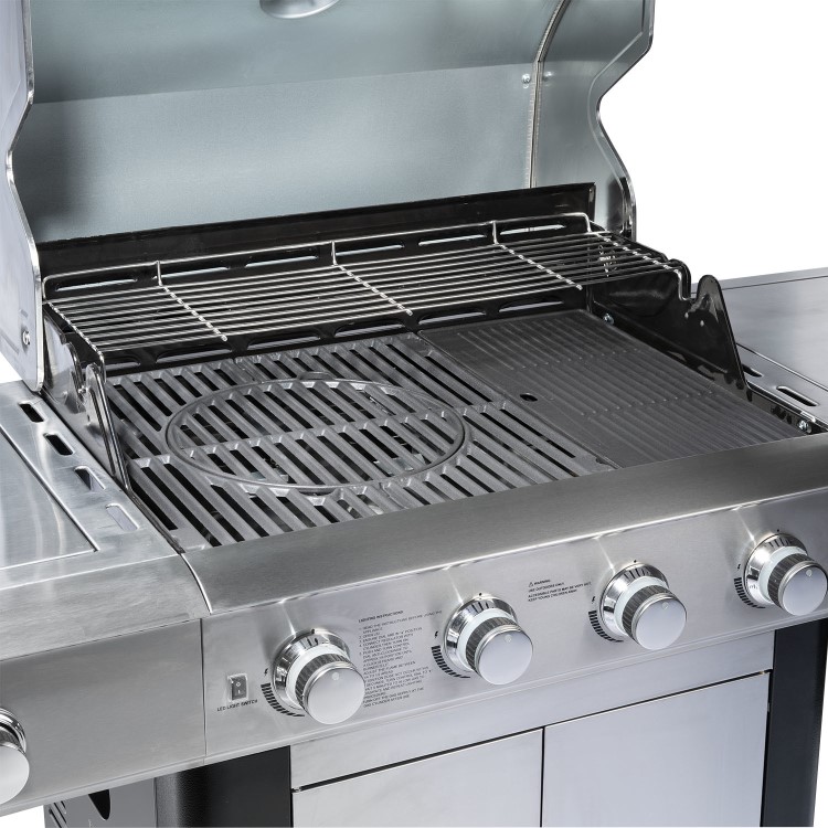 Monster Grill - 4 Burner Gas BBQ Grill with 2 Side Burners - Stainless Steel