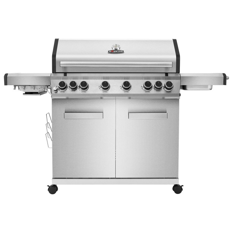 Monster Grill 6 Burner BBQ Gas BBQ Grill with Side Burner - Stainless Steel