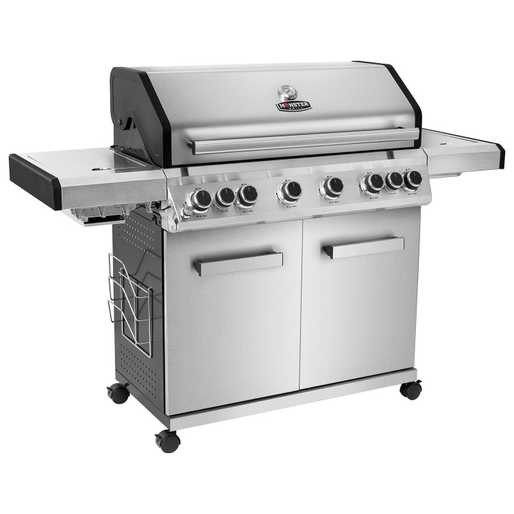 Monster Grill 6 Burner BBQ Gas BBQ Grill with Side Burner - Stainless Steel