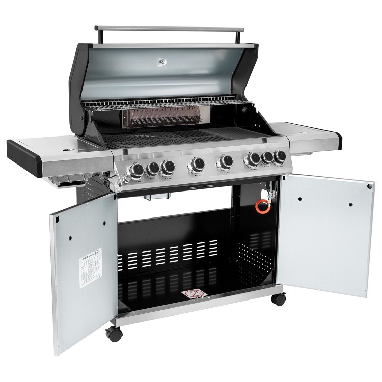 Monster Grill 6 Burner BBQ Gas BBQ Grill with Side Burner - Stainless Steel