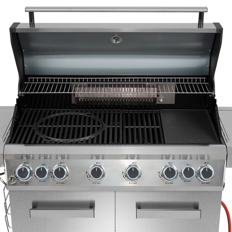 Monster Grill 6 Burner BBQ Gas BBQ Grill with Side Burner - Stainless Steel