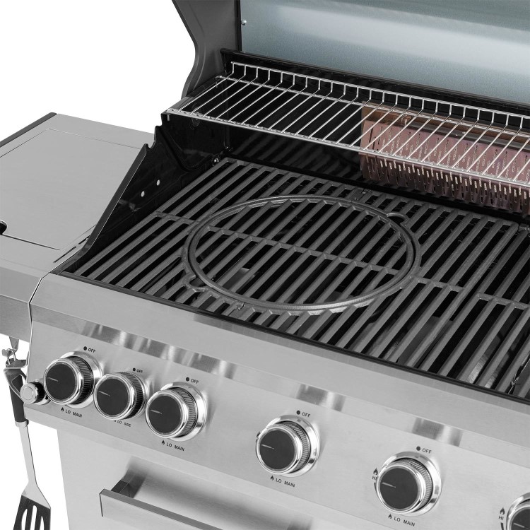 Monster Grill 6 Burner BBQ Gas BBQ Grill with Side Burner - Stainless Steel