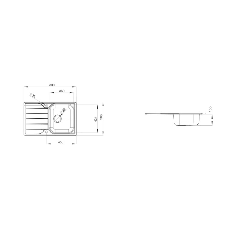 GRADE A1 - Box Opened Rangemaster Michigan 800mm Single Bowl Inset Stainless Steel Kitchen Sink with Reversible Drainer