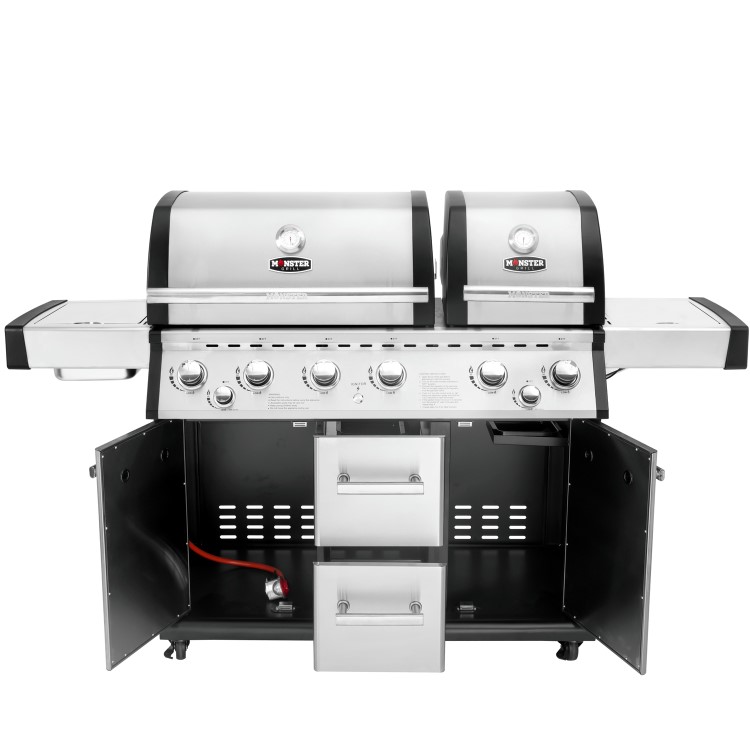 Monster Grill 6 Burner Double Header Gas BBQ - Stainless Steel