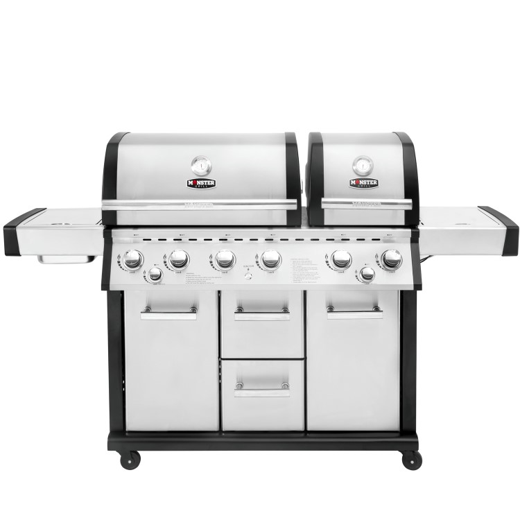 Monster Grill 6 Burner Double Header Gas BBQ - Stainless Steel