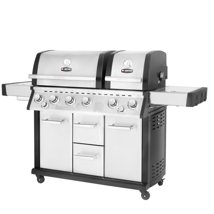 Monster Grill 6 Burner Double Header Gas BBQ - Stainless Steel