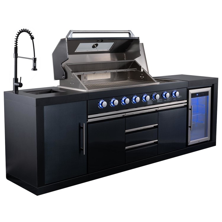 Monster Grill - Eclipse Ultimate Outdoor Kitchen - 6 Burner Gas BBQ Grill with Fridge Sink with Sintered Stone Worktops