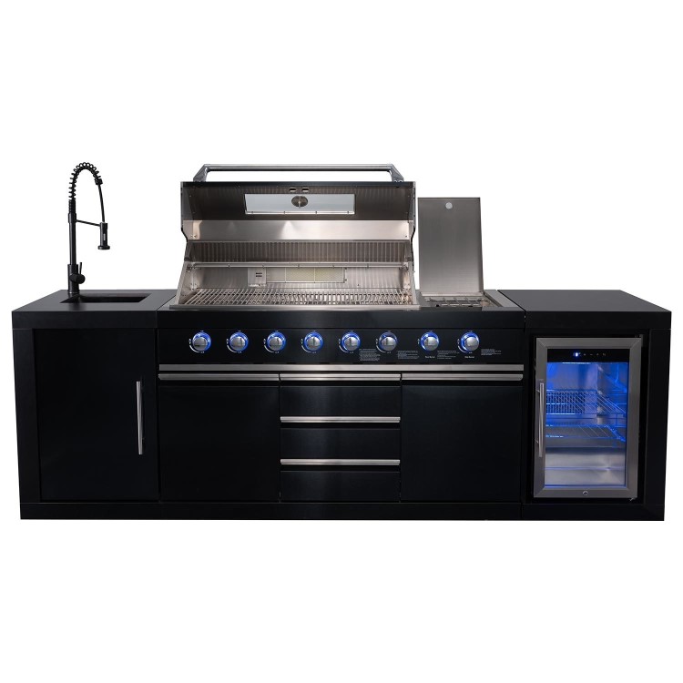 Monster Grill - Eclipse Ultimate Outdoor Kitchen - 6 Burner Gas BBQ Grill with Fridge Sink with Sintered Stone Worktops