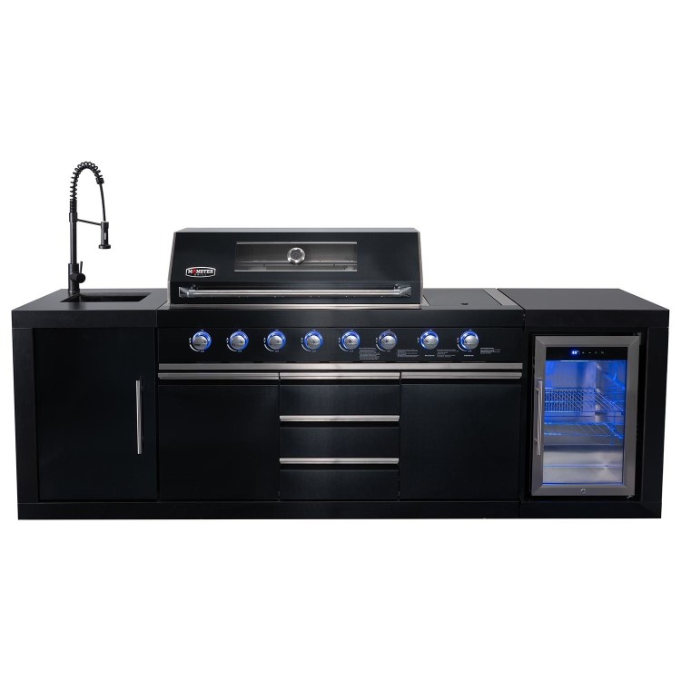 Monster Grill - Eclipse Ultimate Outdoor Kitchen - 6 Burner Gas BBQ Grill with Fridge Sink with Sintered Stone Worktops