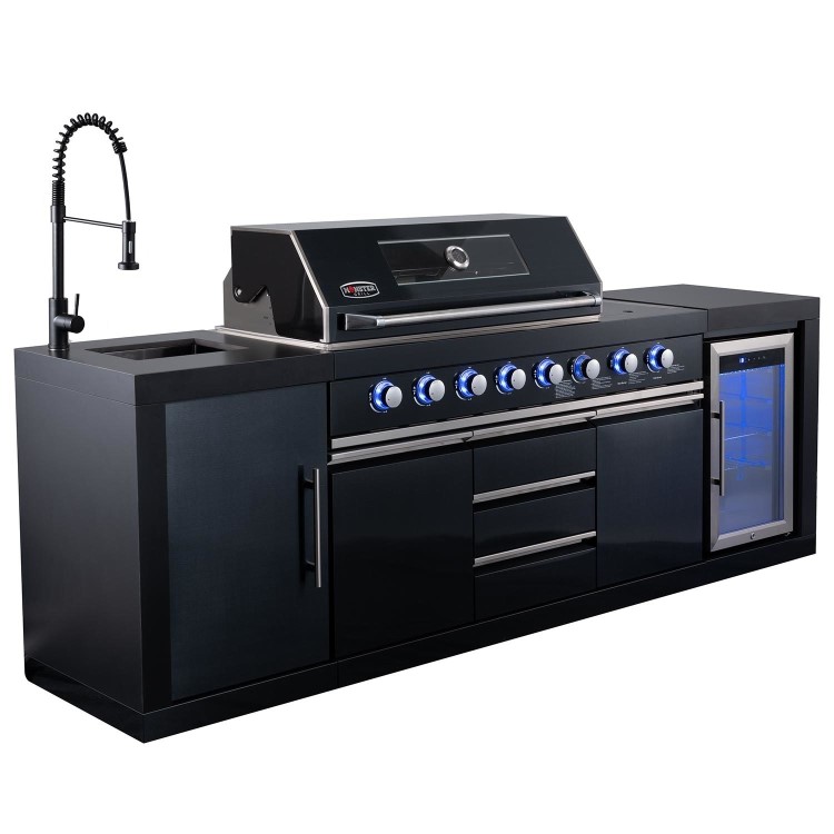 Monster Grill - Eclipse Ultimate Outdoor Kitchen - 6 Burner Gas BBQ Grill with Fridge Sink with Sintered Stone Worktops