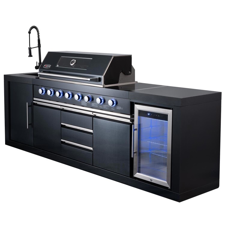 Monster Grill - Eclipse Ultimate Outdoor Kitchen - 6 Burner Gas BBQ Grill with Fridge Sink with Sintered Stone Worktops