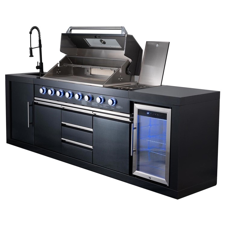 Monster Grill - Eclipse Ultimate Outdoor Kitchen - 6 Burner Gas BBQ Grill with Fridge Sink with Sintered Stone Worktops