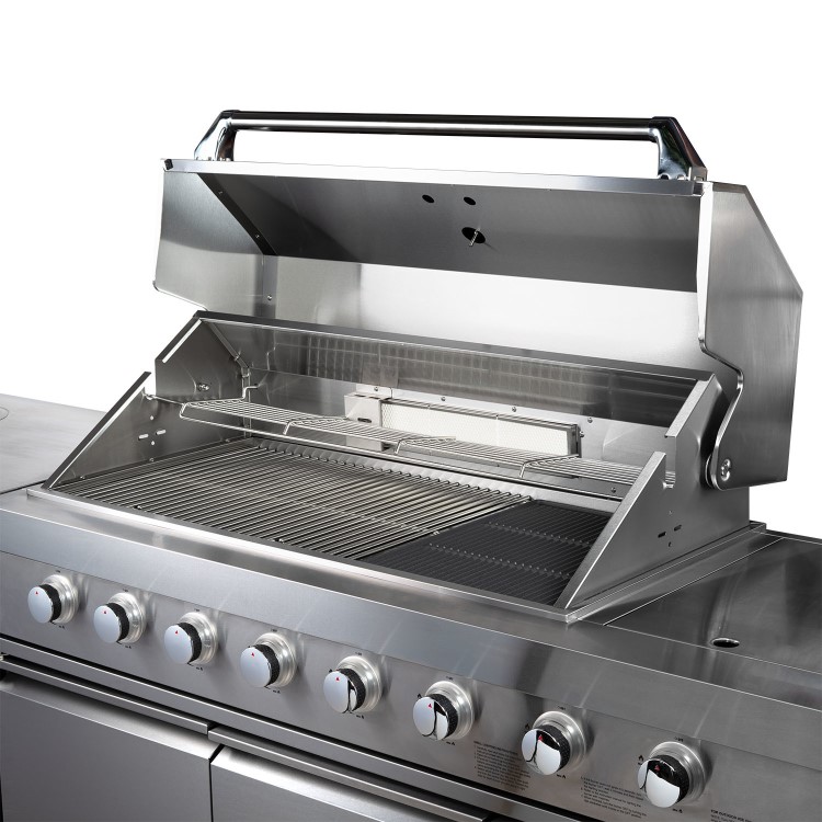 Monster Grill - Ultimate Outdoor Kitchen - 6 Burner Gas BBQ Grill with Fridge and Sink