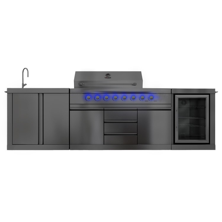 Monster Grill - Ultimate Outdoor Kitchen - 6 Burner Gas BBQ Grill with Fridge and Sink