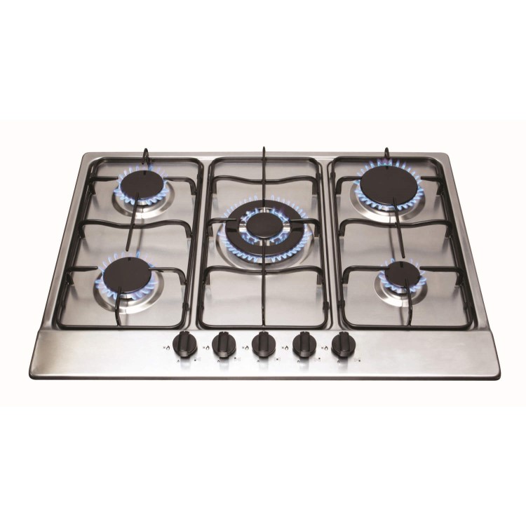 Matrix MHG200SS 68cm Wide Five Burner Gas Hob With Enamelled Pan Stands - Stainless Steel