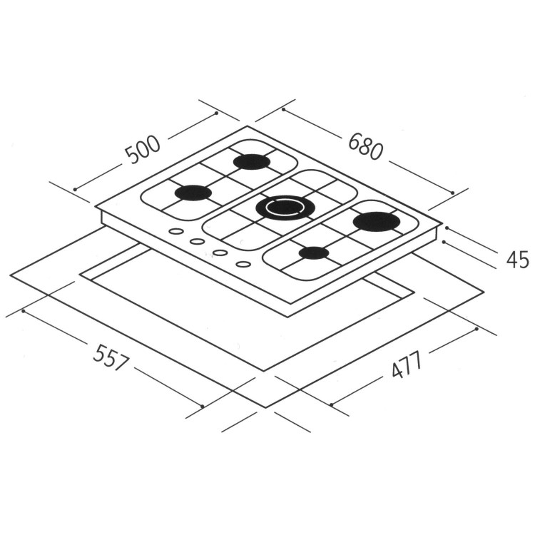 Matrix MHG200SS 68cm Wide Five Burner Gas Hob With Enamelled Pan Stands - Stainless Steel