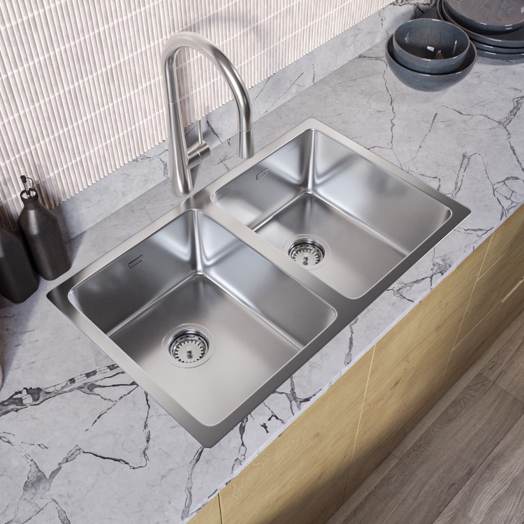 Double Bowl Undermount and Inset Stainless Steal Kitchen Sink - Enza Mia