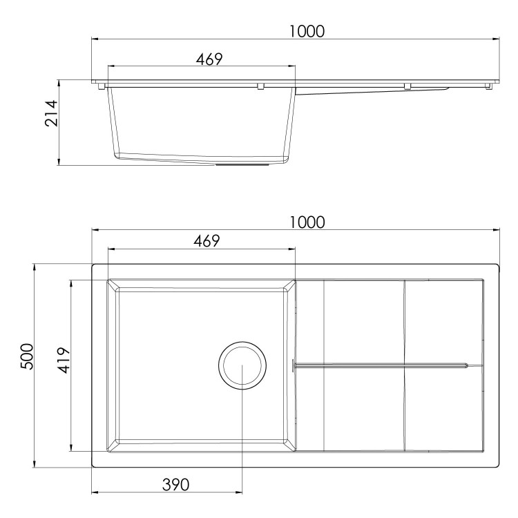 Single Bowl Black Composite Kitchen Sink with Reversible Drainer- Rocklite Milton