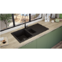 1.5 Bowl Black Composite Kitchen Sink with Reversible Drainer-Rocklite Milton