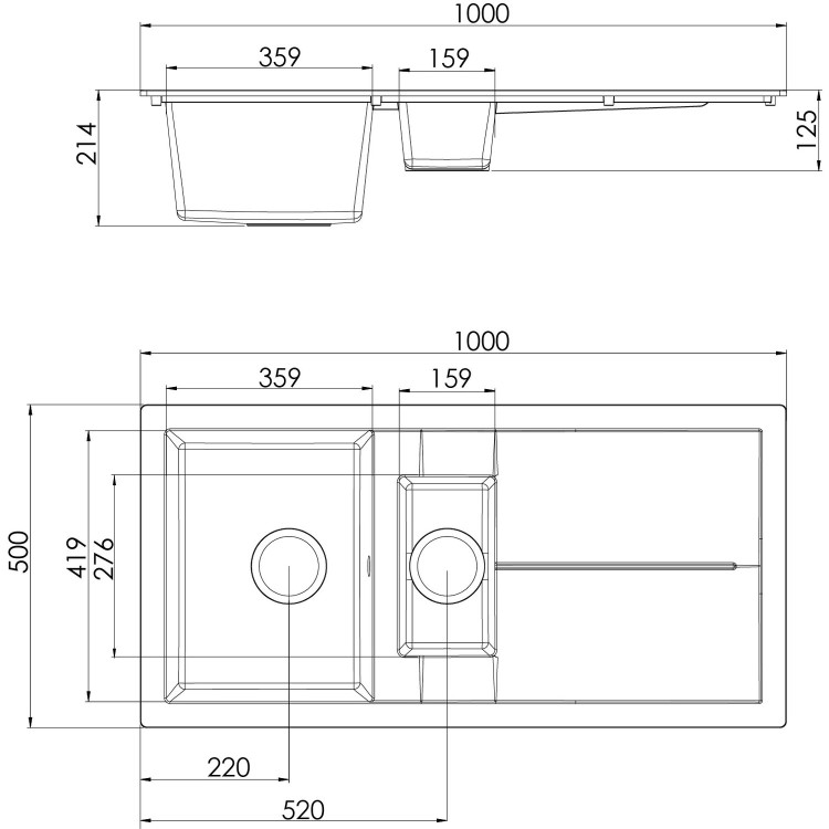 1.5 Bowl Black Composite Kitchen Sink with Reversible Drainer-Rocklite Milton