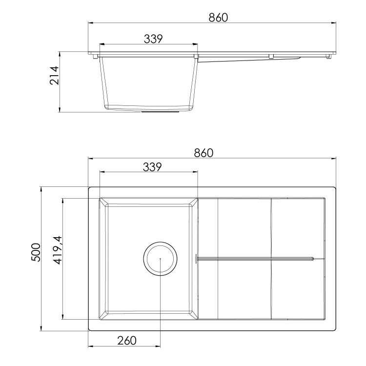 Single Bowl Grey Composite Kitchen Sink with Reversible Drainer- Rocklite Milton