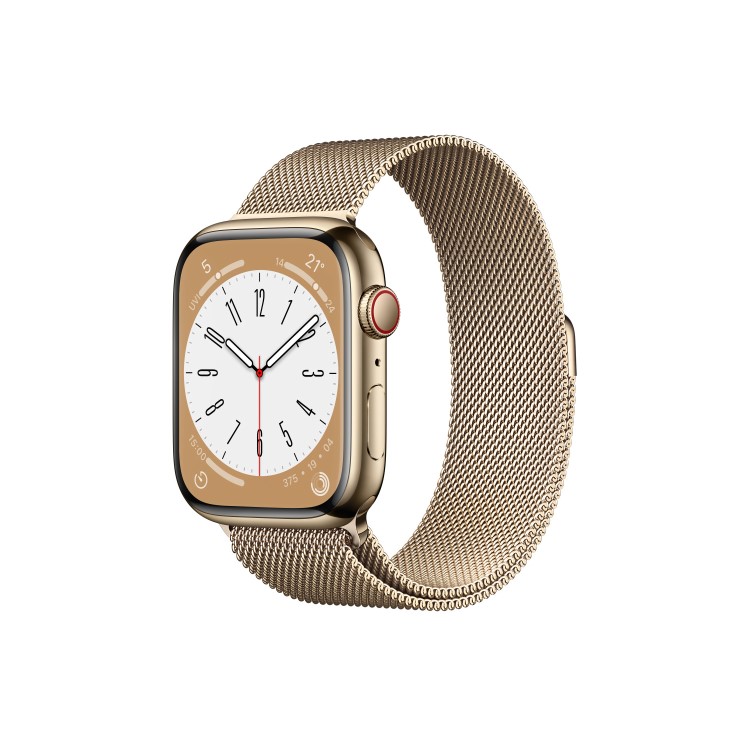 Apple Watch Series 8 GPS + Cellular 45mm Gold Stainless Steel Case with Gold Milanese Loop