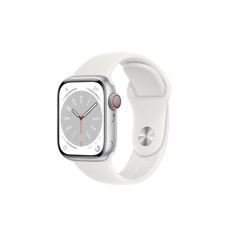 Apple Watch Series 8 GPS + Cellular 41mm Silver Aluminium Case with White Sport Band - Regular