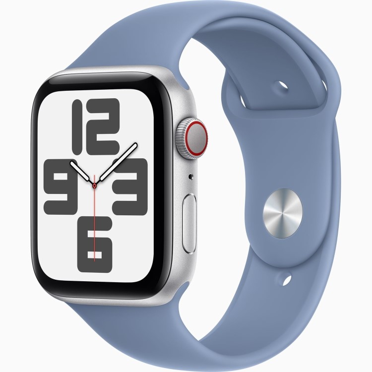 Apple Watch SE (2nd Gen) GPS + Cellular 44mm Silver Aluminium Case with Storm Blue Sport Band - M/L