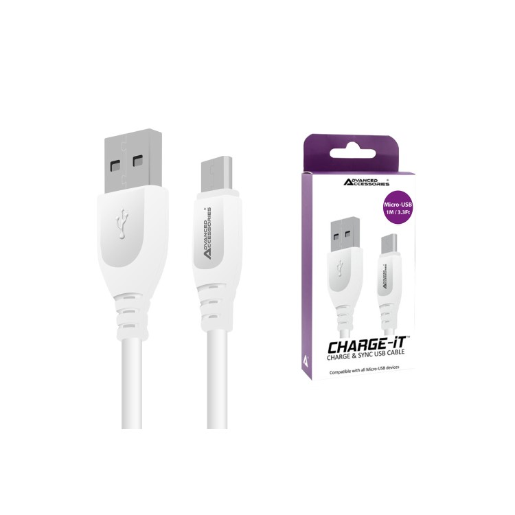 CHARGE-IT 1 Metre USB-A MicroUSB Cable - White