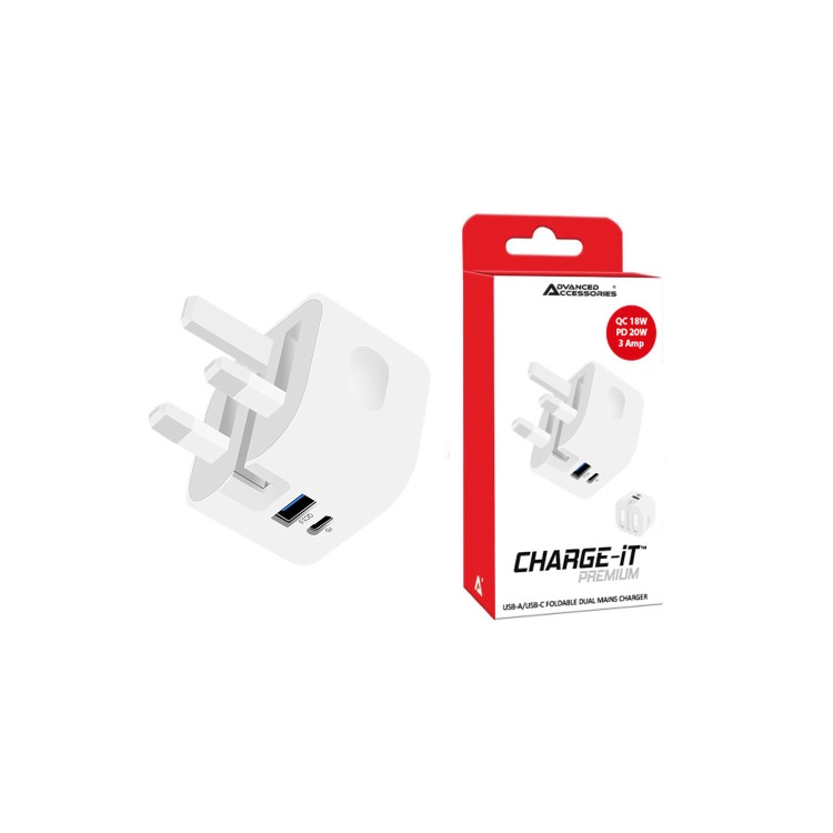 CHARGE-iT Foldable 38W Dual Mains Charger - White