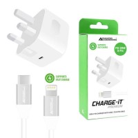 CHARGE-iT 20W Mains Charger with 1 Metre USB-C to Lightning Cable Bundle - White