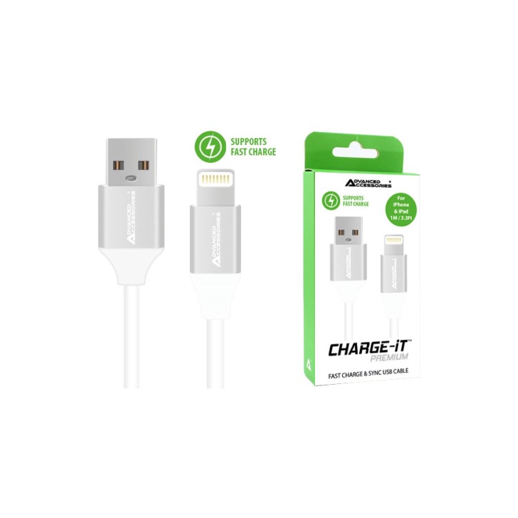 CHARGE-IT Premium 1 Metre USB-A to Lightning Cable - White