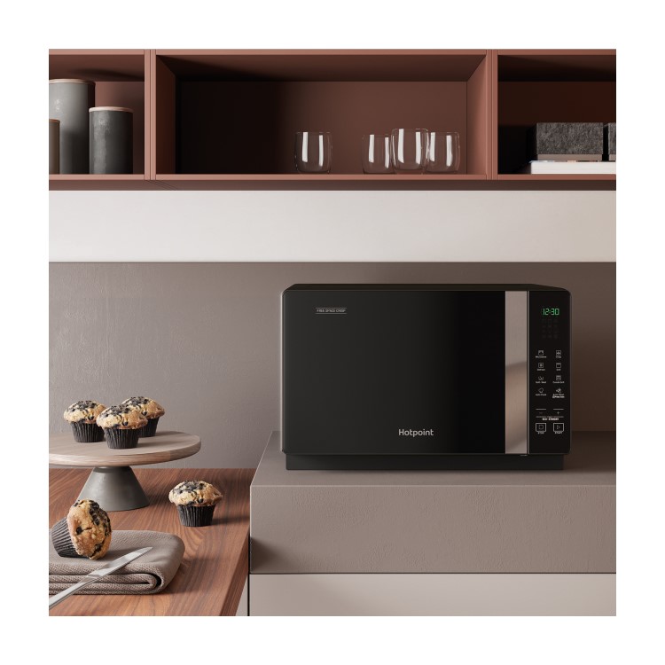 Hotpoint Xtraspace Flatbed 25L Microwave Oven With Grill & Crisp Function  - Black